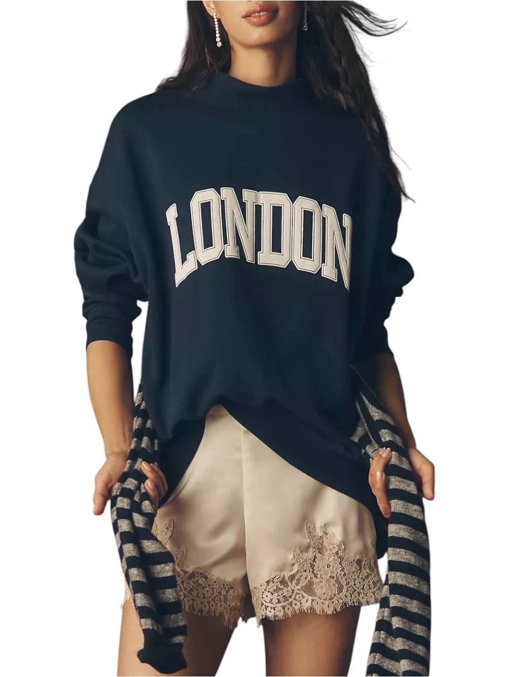 By Anthropologie Mock-Neck City London Sweatshirt Navy Oversized Medium